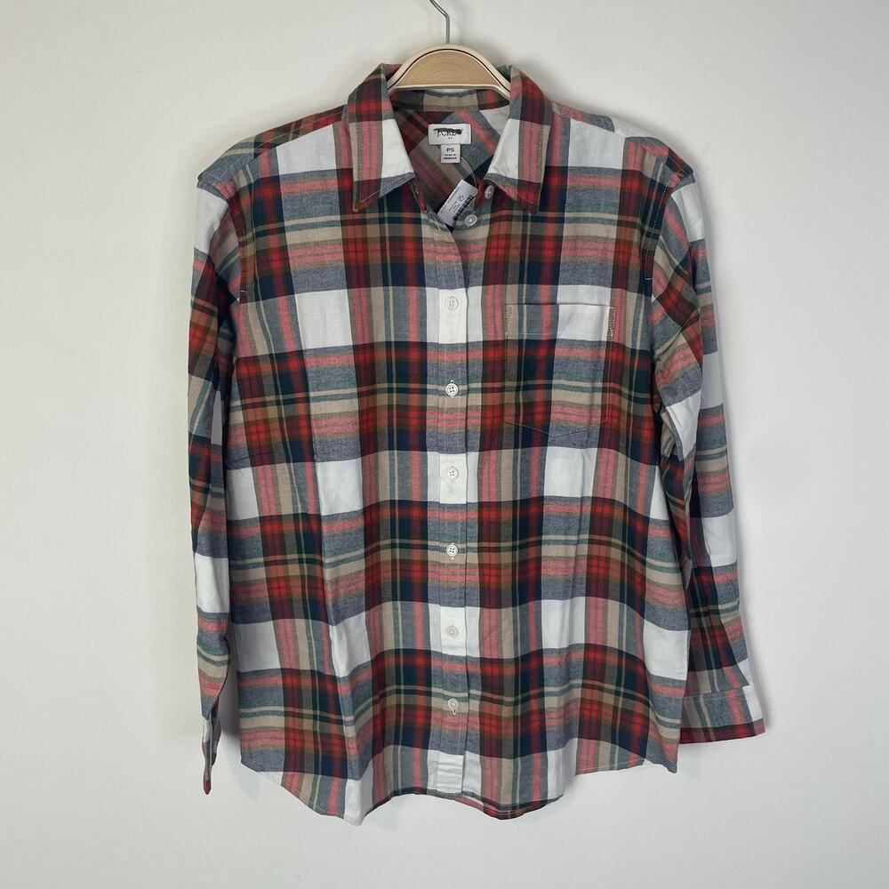 J. Crew Factory Women Tartan Plaid Button Down Shirt Petite Small Holiday CC243